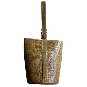 $350 NWOT Trademark Olive Green Leather Croc Embossed Bucket Bag‎ Single Strap
